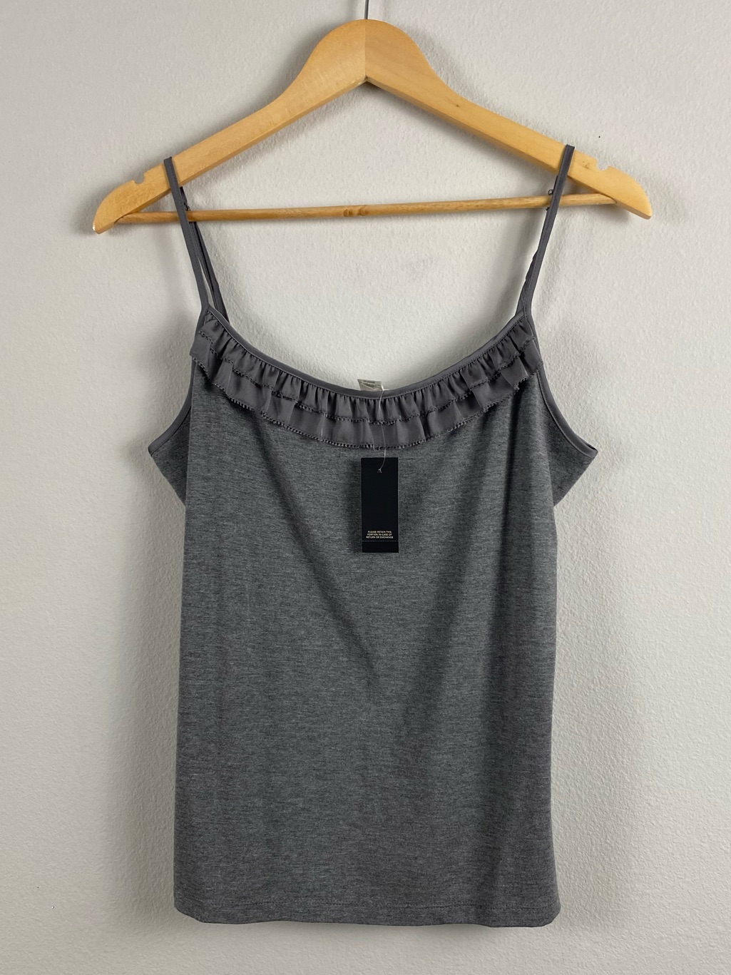 Ann Taylor Loft Soft Stretch Ruffle Camisole/Tank Top | Adjustable Straps | Gray